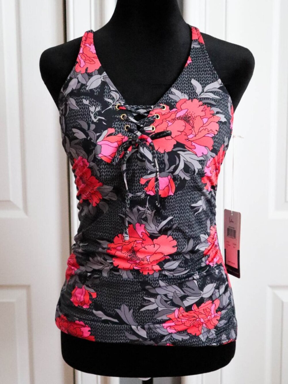 NWT Leilani Swimsuit Tankini Top Sz 10 Medium Colorful Tropical Floral Print